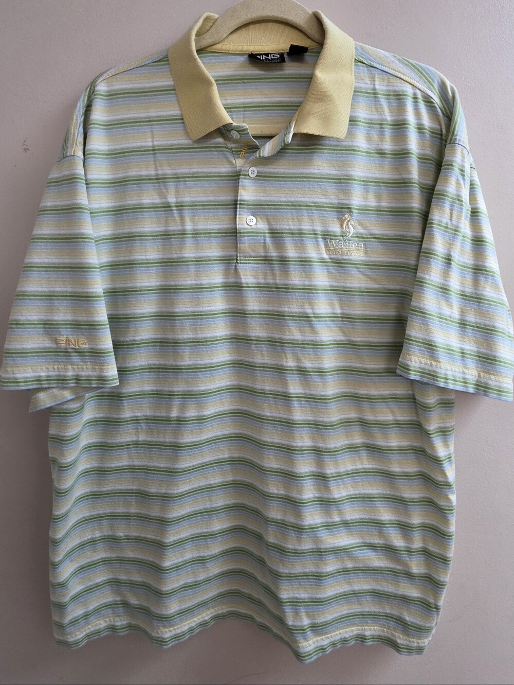 Ping Golf Striped Polo Shirt Large Double Mercerized Cotton Yellow Green